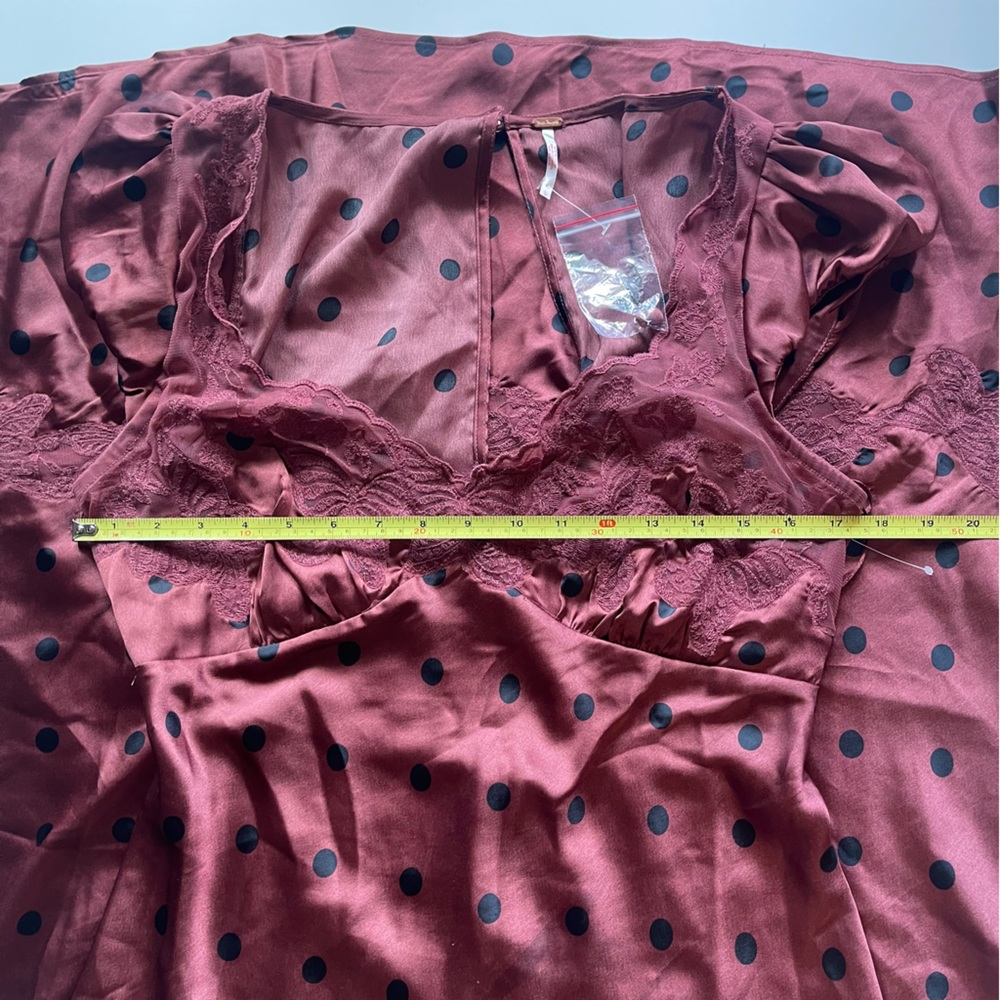 Free People Burgundy Polka Dot Lace-Trim Maxi Dress - Picture 12 of 13